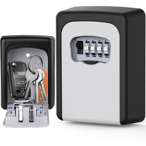 Boîte de verrouillage à clé murale, cache-clé de sécurité à combinaison à 4 chiffres, code réinitialisable, boîte de verrouillage de sécurité de stockage pour intérieur, extérieur, garage, jardin