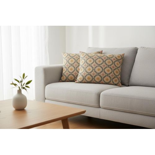 Lot de 2 Housses de Coussin Décoratives 35x50cm - Coton Tissé Teint Latte/Gris Motif - Confort Durable OEKO-TEX