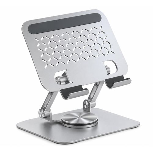 Support PC Portable Aluminium Réglable, Rotation 360°, Hauteur et Inclinaison Ajustables – Compatible Ordinateur Portable