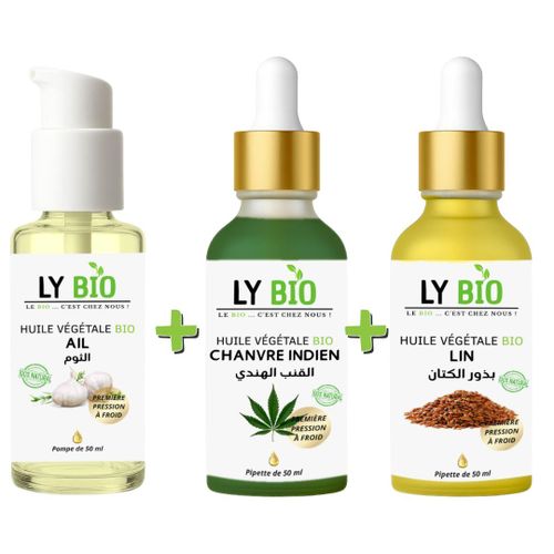 PACK HUILE AIL 50ML - POMPE + HUILE HYDRATANTE & NUTRITIVE 50ML - PIPETTE + HUILE LIN 50ML - PIPETTE