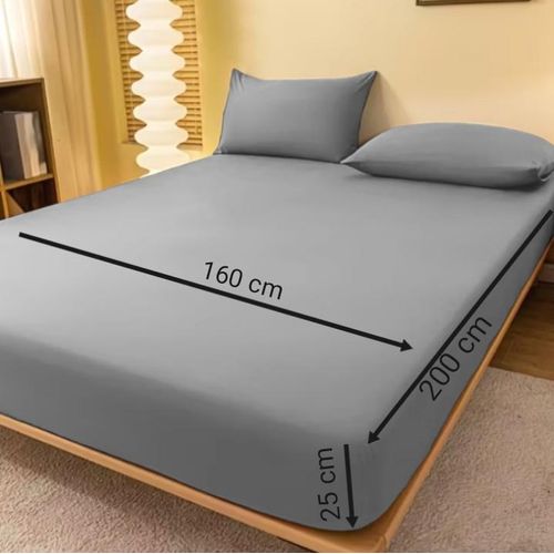 Drap Housse - gris 200x160 cm + 2x taie d'oreiller - Bonnets 30 cm pour Matelas Épais -Microfibre brossée
