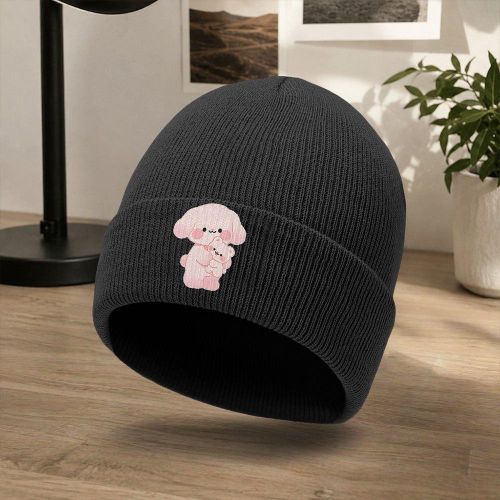 Chapeau d'extérieur pour homme, motif chiot rose tendance, bonnet tricoté sans bordure, unisexe pour l'automne/hiver, chapeau décontracté pour l'extérieur, chapeau de cyclisme d'extérieur, bonnet tricoté essentiel pour les activités de plein air en hive