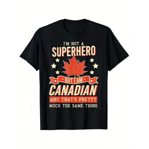 T-shirt Je ne suis pas un super-héros mais je suis Canadien - Motif feuille d'érable et slogan canadien, T-shirt unisexe décontracté à coupe ample pour homme et femme, Confort toute l'année, T-shirt noir lavable avec feuille d'érable et slogan canad