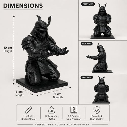 Porte-Stylo Décoratif Samouraï à Genoux - Noir
