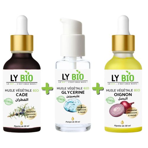 PACK HUILE CADE 50ML - PIPETTE HUILE GLYCERINE 50ml - POMPE HUILE OIGNON 50ML - PIPETTE