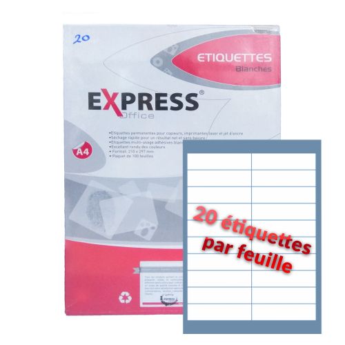 ورق لاصق ذاتي أبيض مقسم الى 20 قطعة