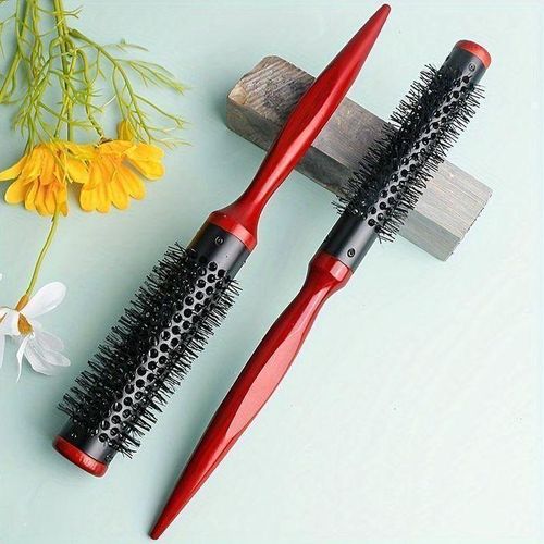 peigne Brosse professionnelles Ronde en metal et bois pour Brushing et Bouclage, Brosse de voyage portable de 1,27 cm avec manche pour coiffer les cheveux courts et fins