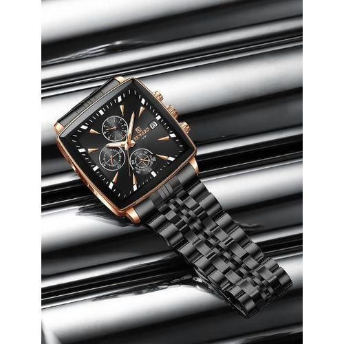 Montre à quartz analogique de luxe pour homme, grand cadran carré, chronographe, étanche, lumineuse, en acier inoxydable