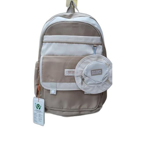 Sac à dos Sun Eight beige et blanc avec pochette ronde suspendue