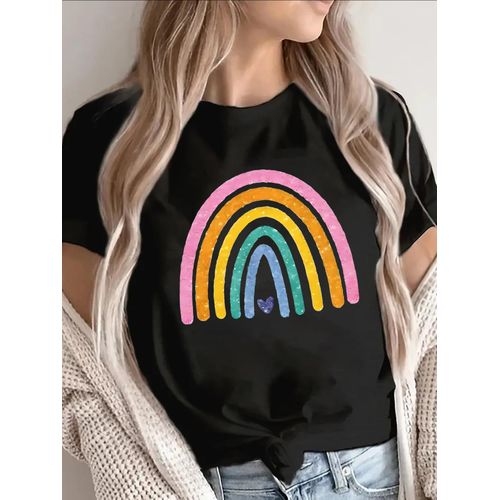 T-shirt léger et résistant à manches courtes avec un motif arc-en-ciel éclatant parfait pour se détendre à la maison ou les sorties décontractées offrant une tenue décontractée confortable