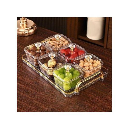 Plateau de présentation en plexiglas avec 6 bols et couvercles, Parfait pour noix et douceurs