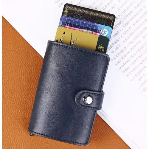 Portefeuille porte cartes en cuir avec boîtier aluminium et bouton éjecteur automatique