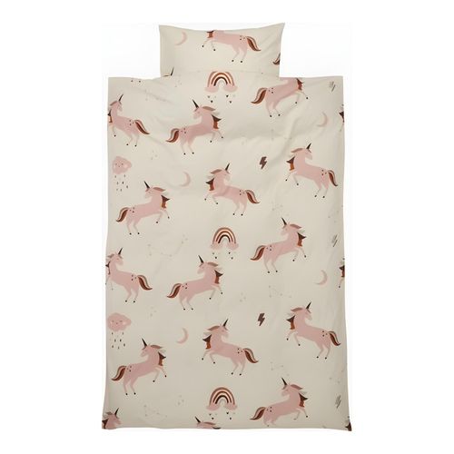 Parure de Lit Licorne Rose 155x220cm - Motif Fantaisie Arc-en-ciel et Étoiles - Pour Chambre Enfant