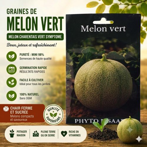 Graines de Melon Vert Phyto Msaad - Variété Charentais Vert lisse (Symptôme) - Sachet Semences
