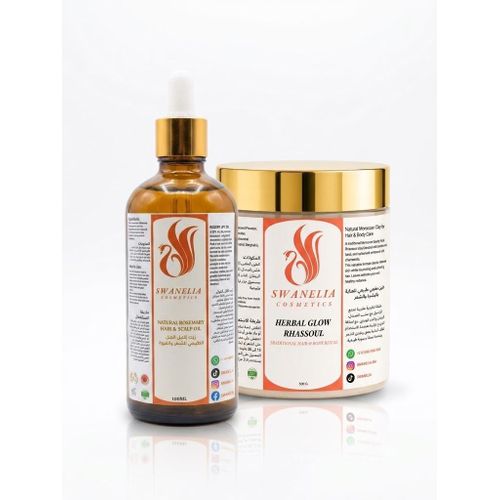 Pack Purification Profonde & Repousse Capillaire Swanelia – Ghassoul aux Herbes & Bois de Santal (500g) + Huile de Romarin (100ml)
