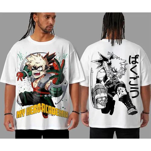 Oversized T-shirt My Hero Academia Teshirt Blanc Anime Manga Japan Bakugo Fashion Tshirt