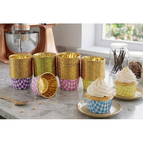 Lot de 20caissettes à Cupcakes en Papier Aluminium Anti-Adhésif - Motif Carreaux Vichy Multi-Couleurs - Pour Pâtisserie