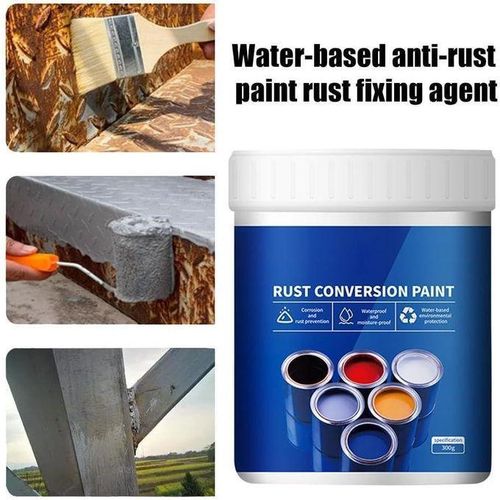 Peinture Antirouille 2-en-1 500g – Grand Format – Convertisseur de Rouille à Base d’Eau, Résistante aux Intempéries, pour Métal, Portails et Mobilier Extérieur