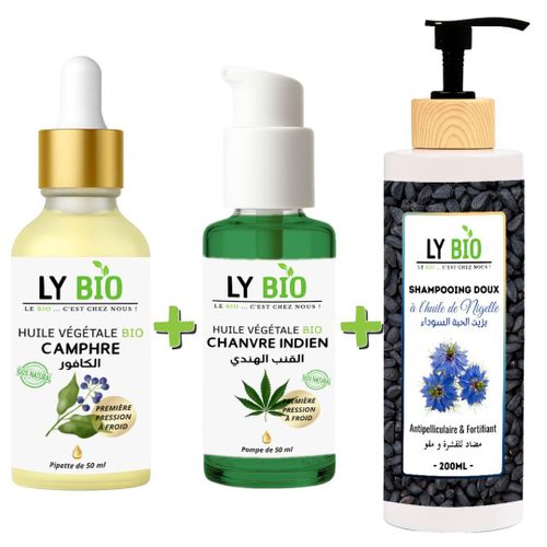 PACK HUILE CAMPHREE 50ML - PIPETTE + HUILE HYDRATANTE & NUTRITIVE 50ML - POMPE + SHAMPOOING A L'HUILE DE NIGELLE 200ML
