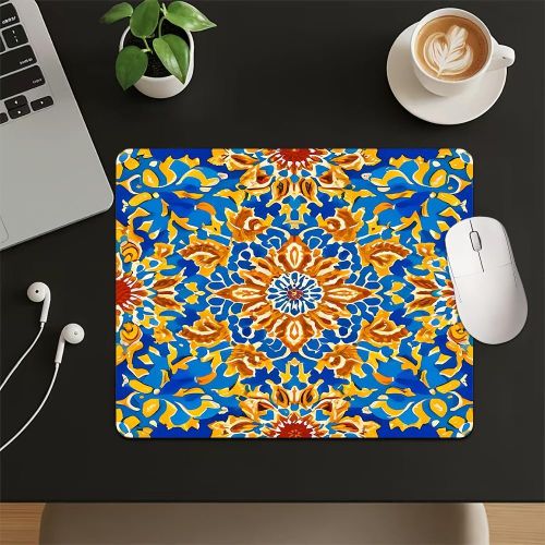 1pc Tapis de Souris et Clavier Mécanique Compatible PC Gaming/Bureau - Motif Vintage Bleu-Jaune, Base en Caoutchouc Antidérapante, Épais (Tapis de Souris pour Joueurs PC,)
