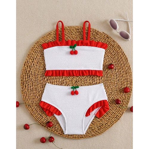 Maillot de bain 2 pièces pour petite fille – Blanc & Cerise