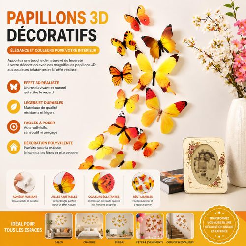 Papillons Muraux 3D – Décoration Élégante avec Effet Réaliste Lot de Papillons Autocollants