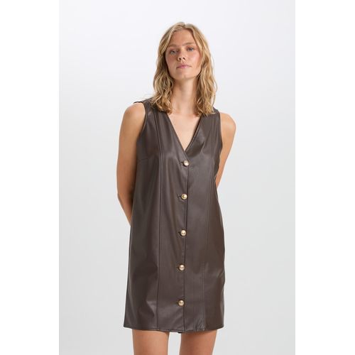 Robe en maille à manches courtes Coupe évasée Femme Marron