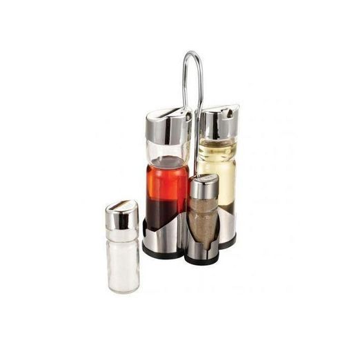 Set 5 pcs 2 Huiliers 176ml ,2 boites à épice sel et poivre 43ml 1 Support INOX