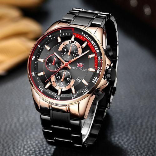 Montres de dress pour hommes en acier inoxydable Chronographe de luxe Quartz Montre-bracelet Homme Argenté