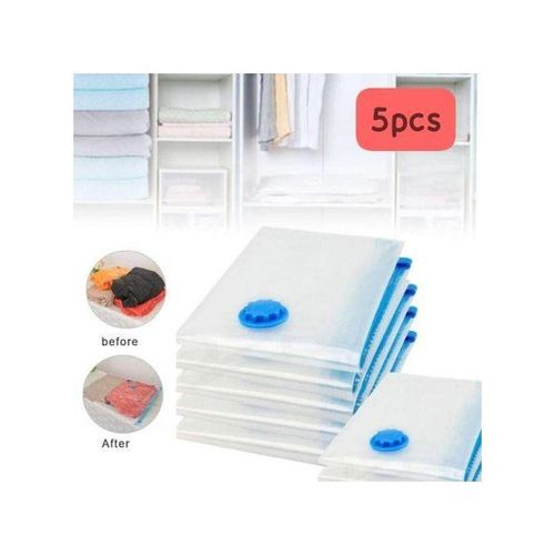 Sacs de compression sous vide réutilisables, lot de 5, Économiseur d'espace pour couvertures, vêtements et literie avec pompe à main