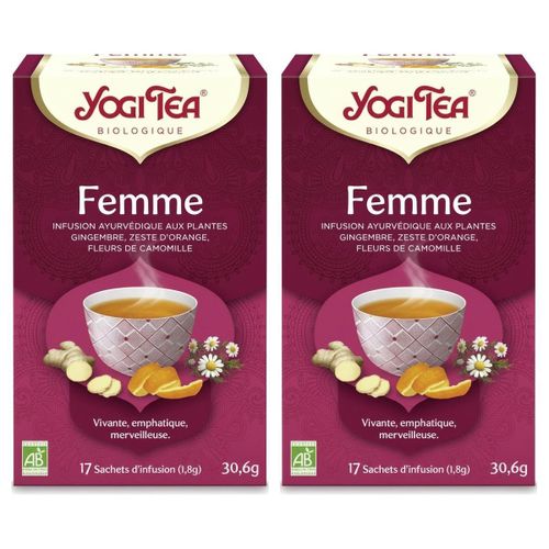 Lot de 2 - Yogi Tea Infusion Femme Biologique - Gingembre, Zeste d'Orange, Camomille - 17 Sachets