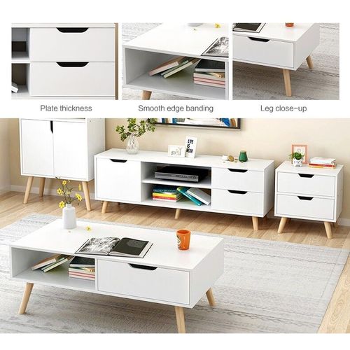 meuble TV Stand Entertainment Unit Cabinet Storage Drawer and Coffee Table