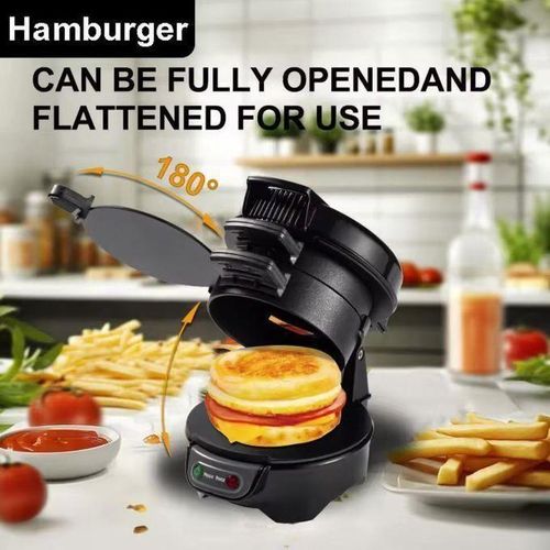 Machine de Petit-Déjeuner Multifonction 3 en 1 – Appareil Électrique pour Sandwich, Gaufre, Hamburger & Œufs – Plaques Antiadhésives à Cuisson Rapide