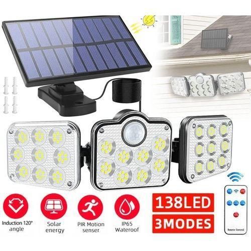 مصابيح شمسية خارجية 138 LED مصباح جداري برؤوس قابلة للتعديل كشاف أمان LED مقاوم للماء IP65 مع 3 أوضاع تشغيل