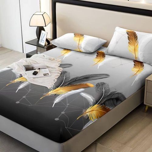 Drap Housse Imprimé Parure De Lit Drap Imprimé 200x160 Cm avec Deux Taies doreiller 70X50Cm Poche De 30 Cm De Profondeur Confortable Et Doux