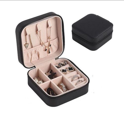 boîte de rangement dames voyage en cuir boîte à bijoux classique en noir