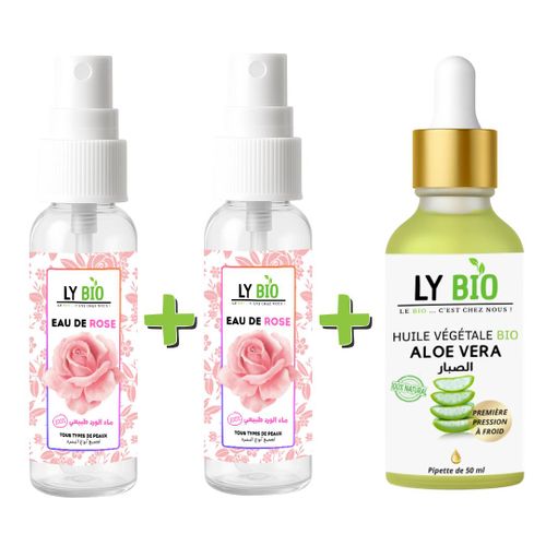 عبوة LYBIO 2 X ماء ورد 100 مل + زيت صبار 50 مل - قطارة