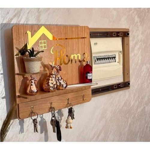 Porte clés mural en bois avec étagères, cache compteur électrique décoratif, organiseur d’entrée multifonction