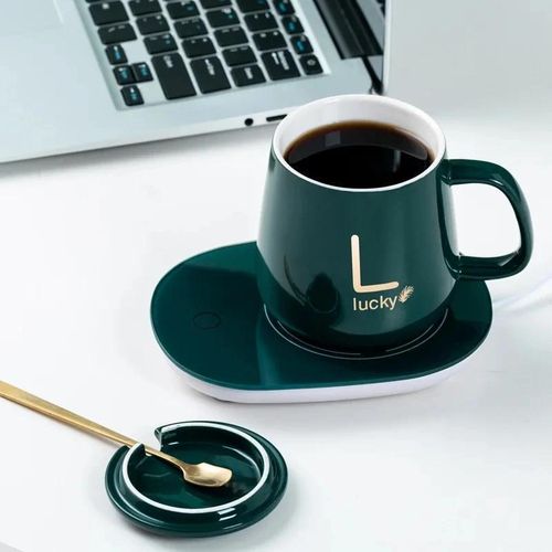 Ensemble Chauffe Tasse Électrique 55C avec Tasse Couvercle et Cuillère Support Chauffant Intelligent pour Café Thé Lait Usage Maison et Bureau