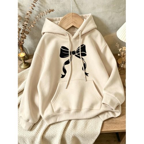 Sweat-shirt ample à capuche pour femme avec imprimé nœud, décontracté et polyvalent