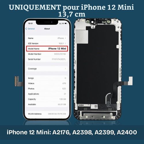 Afficheur pour iPhone 12 Mini 5,4 LCD Remplacement Ecran Touch Digitizer + incassable en verre trempé