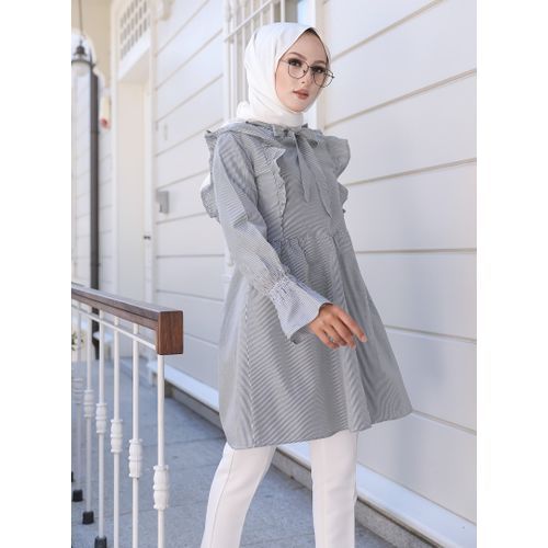 Noir - A rayures - Col chinois - Tunique - Tofisa