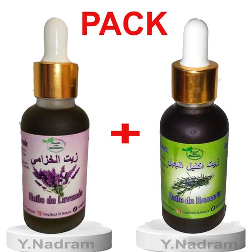 Huile de lavande naturelle - Le secret de la relaxation et de la beauté 30ml & Huile de romarin 100 %naturelle 30ml