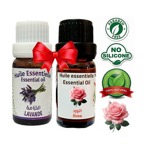 Huile Essentielle de Rose 10ml Essence fragrance 100% naturelle + Huile essentielle lavande 100% naturel 10ml