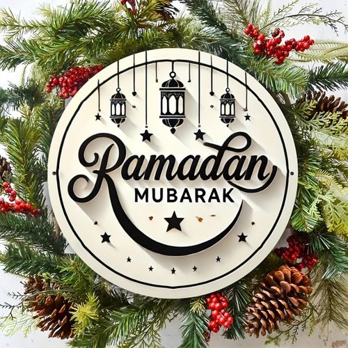 Ramadan Mubarak Panneau Rond en Aluminium de 20.32x20.32cm - Parfait pour la Décoration de la Maison, de la Cuisine, du Jardin, du Garage & du Bureau, Idéal pour la Décoration de Chambre