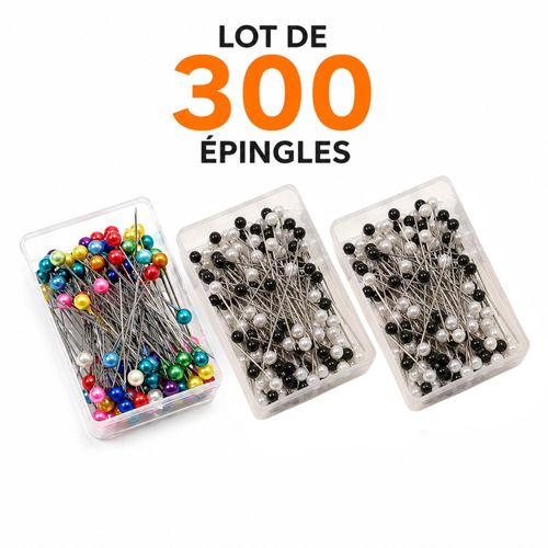 Lot de 300 Épingles à Tête Ronde Colorées et Noires/Blanches – Épingles de Couture et de Bricolage (100 pcs × 3 Boîtes, Couleurs Assorties Aléatoires)