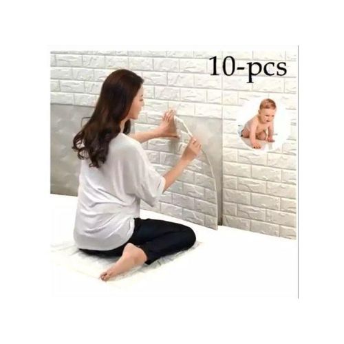 10 Pcs Adhésif Mural Anti-humidité sous forme de Briques 3D de taille 77*70 - Blanc