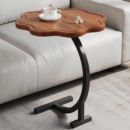 Table d’appoint florale moderne pour canapé et lit – Table de chevet design avec plateau en bois et pied métallique – Salon & chambre