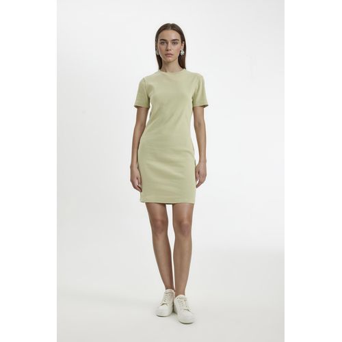 Robe en maille à manches courtes Moulante Femme Kaki clair