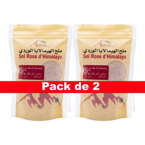 Pack de 2 Sel Rose dHimalaya Arwa - 2x500g 1kg - Finement Broy Riche en Minraux et Sans Additifs